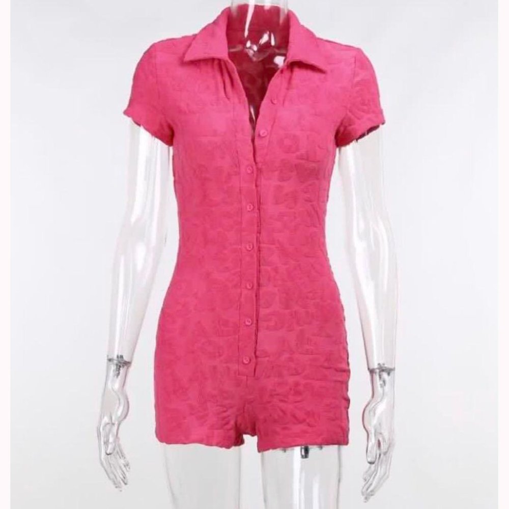 💥HOT ITEM💥Sexy Bodycon Textured Romper in Pink - Picture 14 of 16